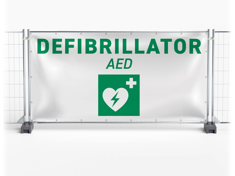 Defibrillator AED - Festival-Banner / Veranstaltungsbanner / Bauzaunbanner - 340 x 173 cm