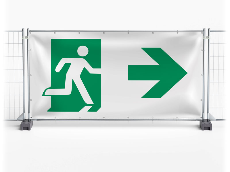 Notausgang rechts - Festival-Banner / Veranstaltungsbanner / Bauzaunbanner - 340 x 173 cm