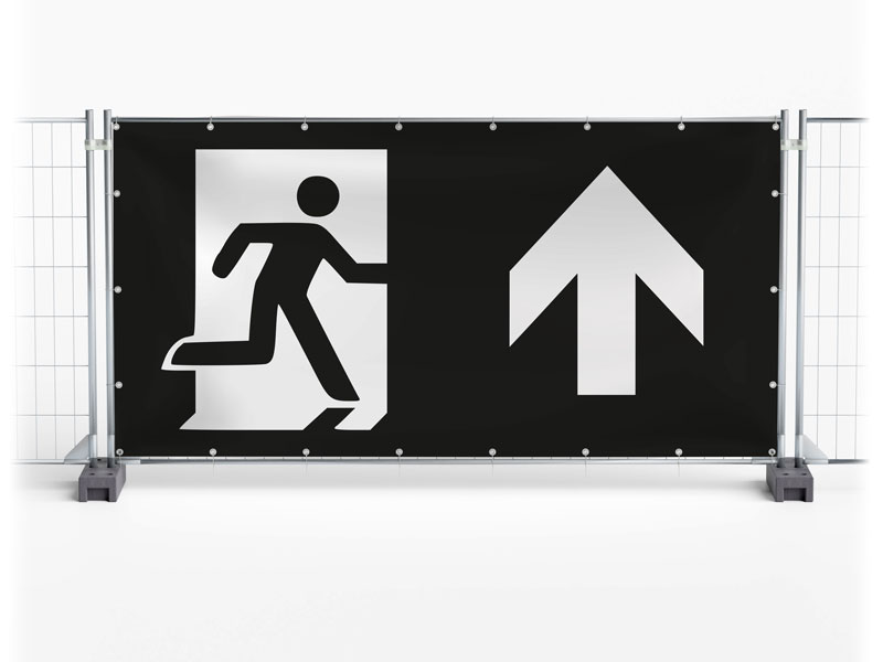 Notausgang geradeaus - Festival-Banner / Veranstaltungsbanner / Bauzaunbanner - 340 x 173 cm