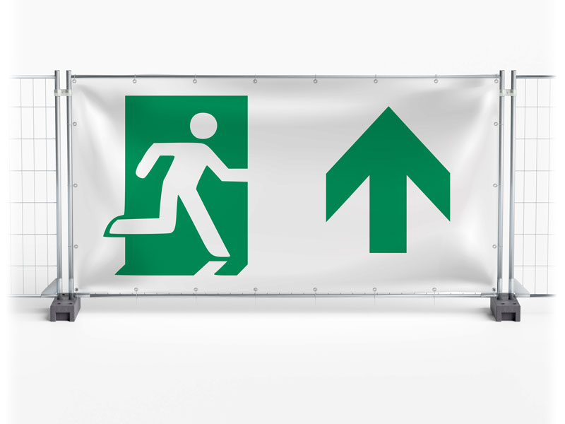 Notausgang geradeaus - Festival-Banner / Veranstaltungsbanner / Bauzaunbanner - 340 x 173 cm