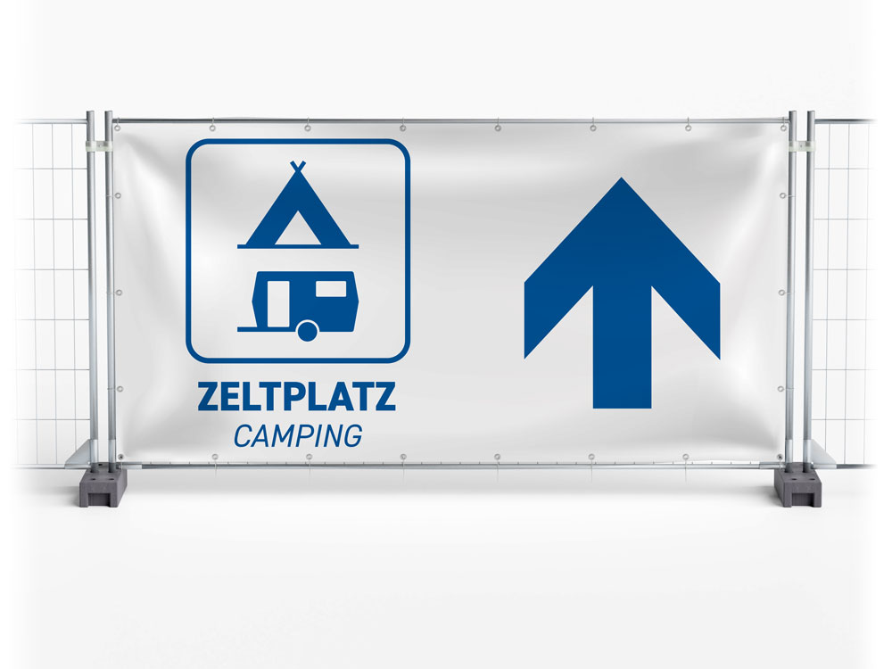 Camping Wegweiser geradeaus - Festival-Banner / Veranstaltungsbanner / Bauzaunbanner - 340 x 173 cm