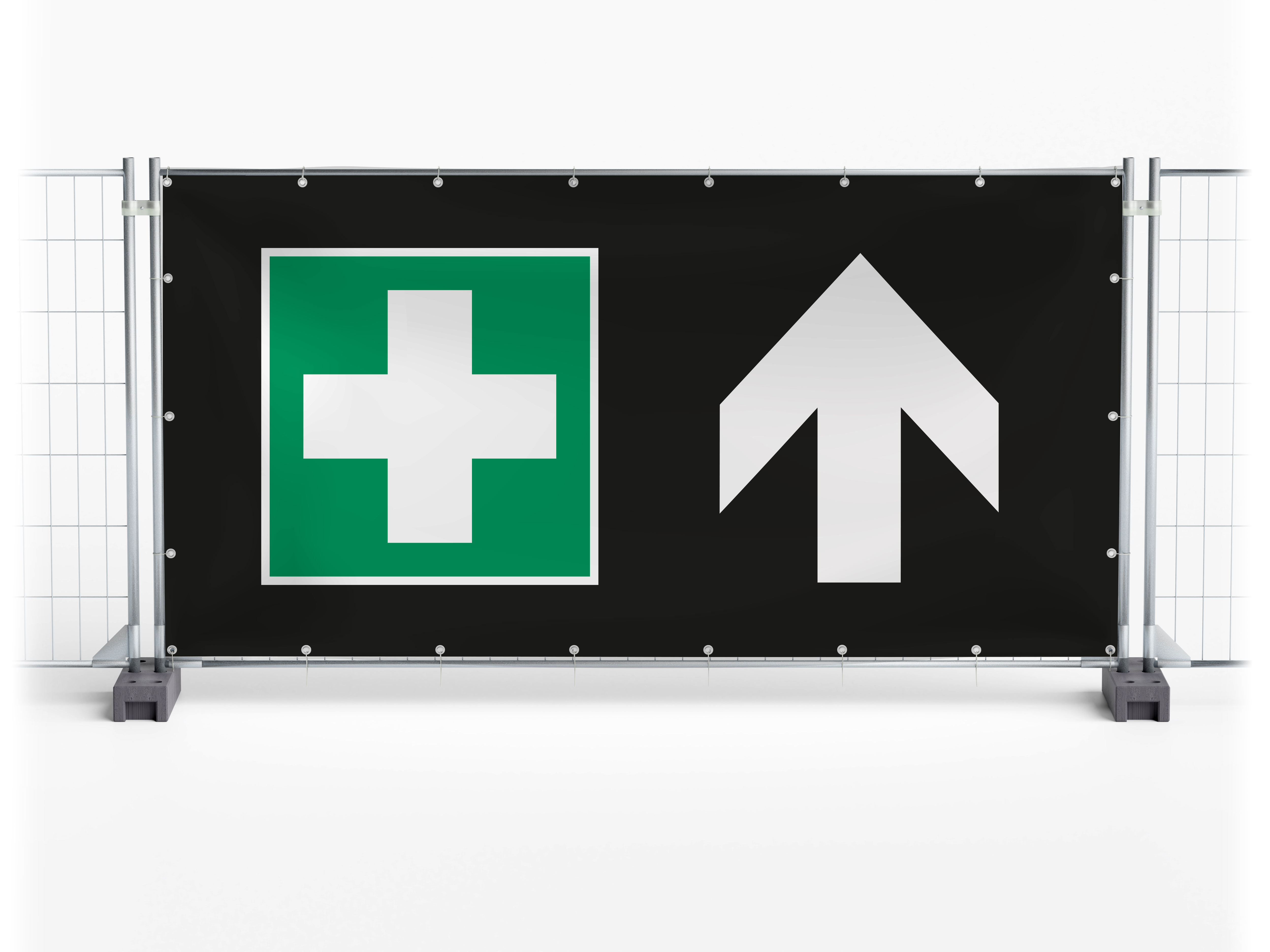Erste Hilfe / First Aid geradeaus - Festival-Banner / Veranstaltungsbanner / Bauzaunbanner - 340 x 173 cm
