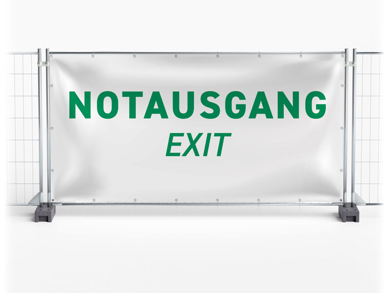 Notausgang - Festival-Banner / Veranstaltungsbanner / Bauzaunbanner - 340 x 173 cm