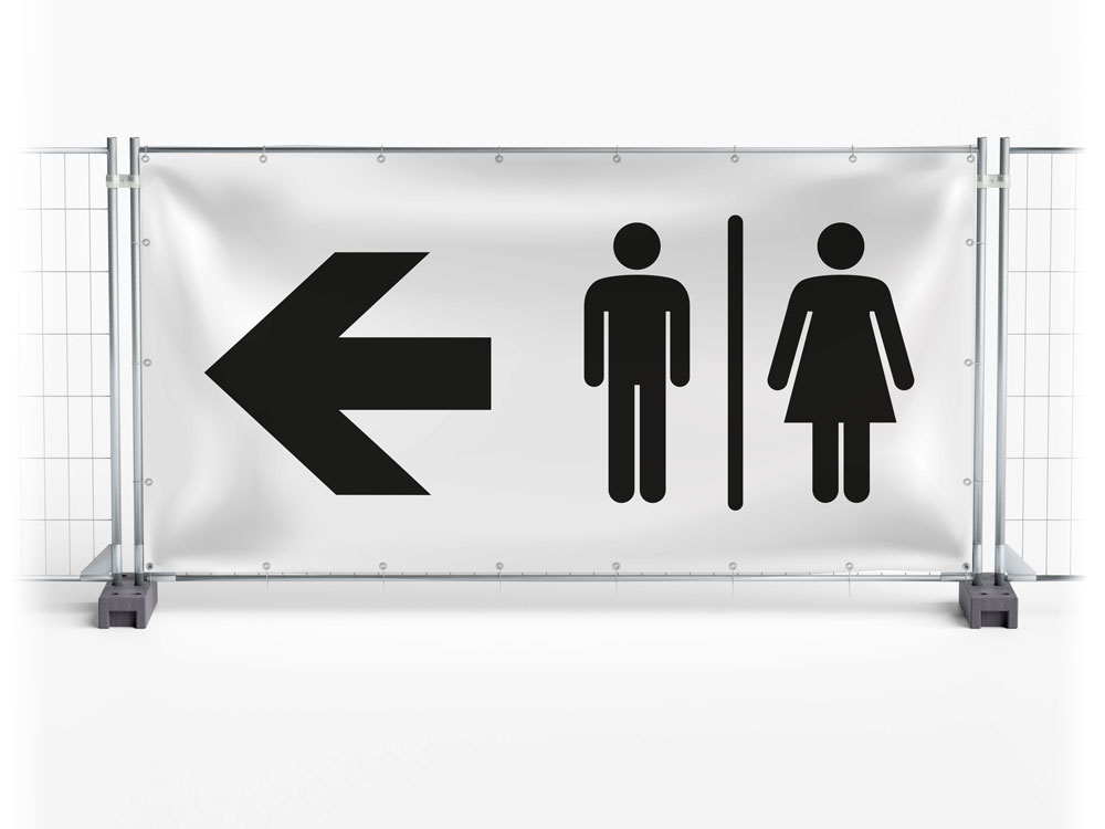 WC / Toilet links - Festival-Banner / Veranstaltungsbanner / Bauzaunbanner - 340 x 173 cm