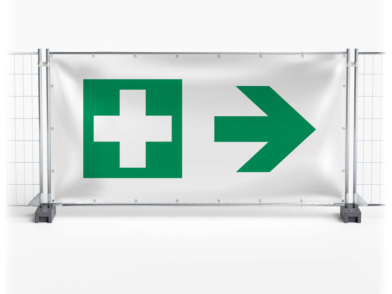 Erste Hilfe / First Aid rechts - Festival-Banner / Veranstaltungsbanner / Bauzaunbanner - 340 x 173 cm