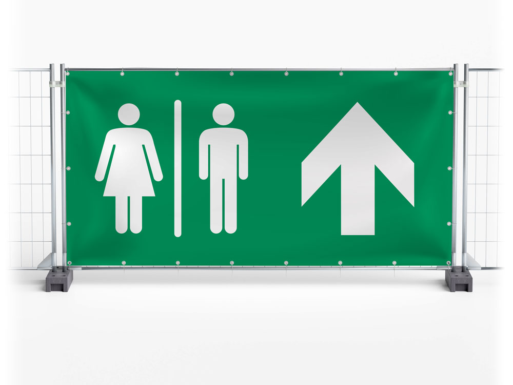 WC / Toilet geradeaus - Festival-Banner / Veranstaltungsbanner / Bauzaunbanner - 340 x 173 cm