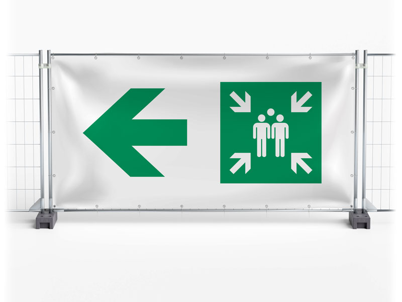 Sammelstelle / Meeting Point links - Festival-Banner / Veranstaltungsbanner / Bauzaunbanner - 340 x 173 cm