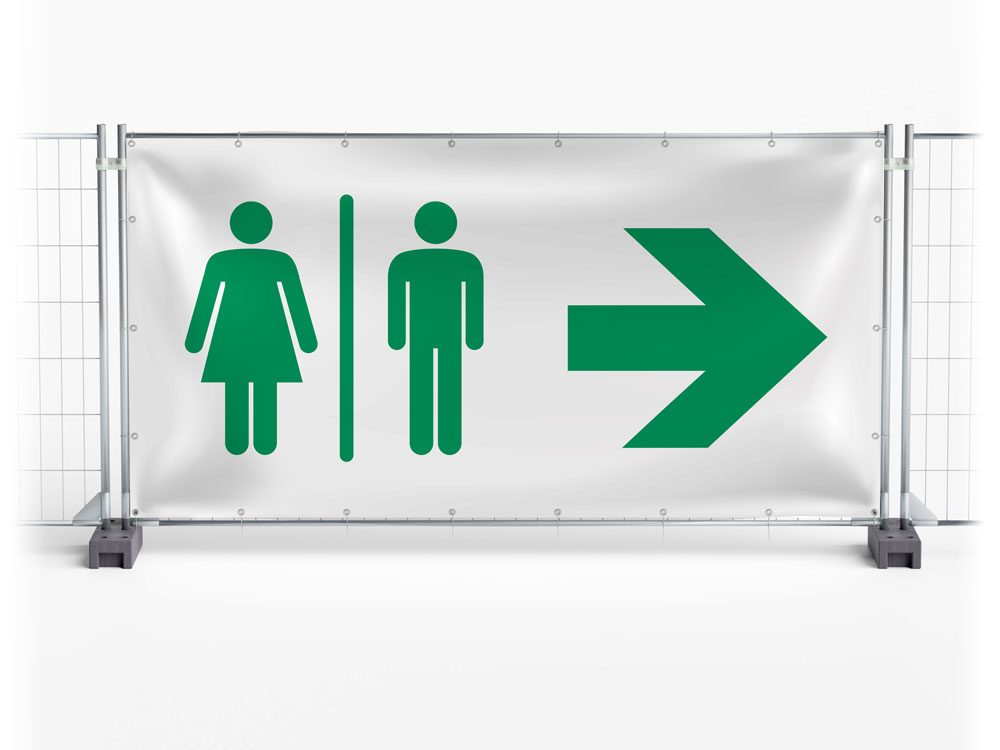 WC / Toilet rechts - Festival-Banner / Veranstaltungsbanner / Bauzaunbanner - 340 x 173 cm