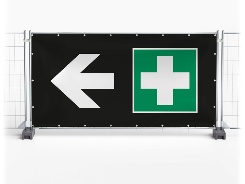 Erste Hilfe / First Aid links - Festival-Banner / Veranstaltungsbanner / Bauzaunbanner - 340 x 173 cm