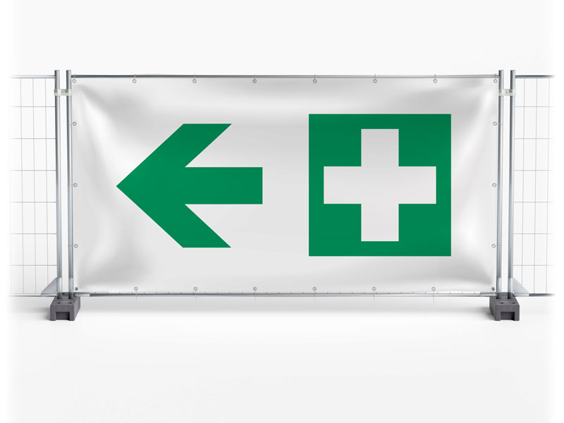 Erste Hilfe / First Aid links - Festival-Banner / Veranstaltungsbanner / Bauzaunbanner - 340 x 173 cm