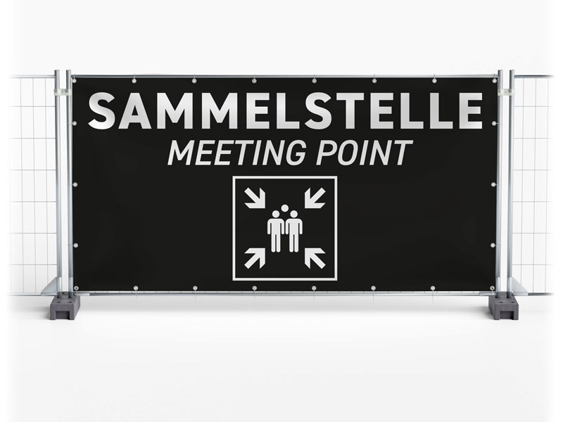 Sammelstelle / Meeting Point - Festival-Banner / Veranstaltungsbanner / Bauzaunbanner - 340 x 173 cm