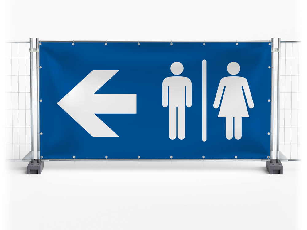 WC / Toilet links - Festival-Banner / Veranstaltungsbanner / Bauzaunbanner - 340 x 173 cm