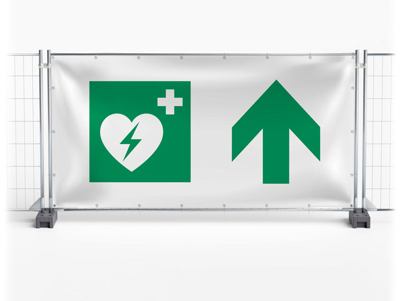 Defibrillator AED geradeaus - Festival-Banner / Veranstaltungsbanner / Bauzaunbanner - 340 x 173 cm