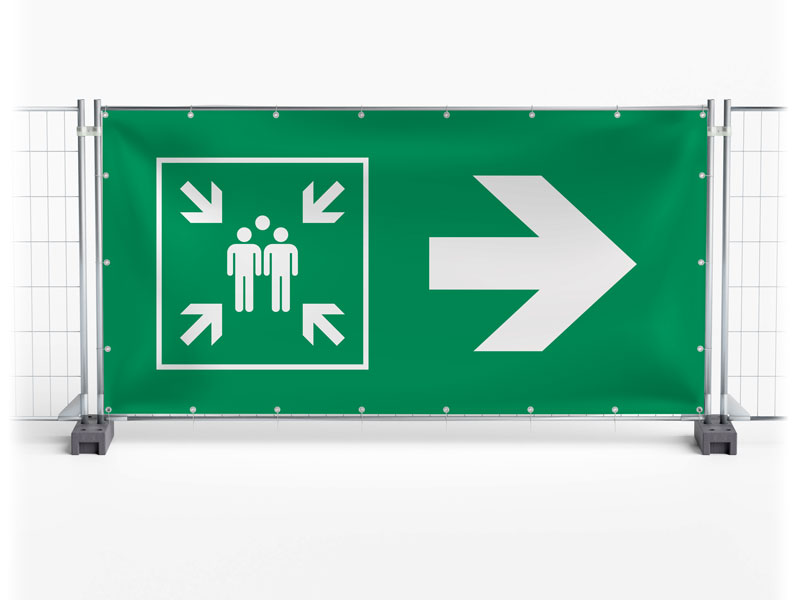 Sammelstelle / Meeting Point rechts - Festival-Banner / Veranstaltungsbanner / Bauzaunbanner - 340 x 173 cm