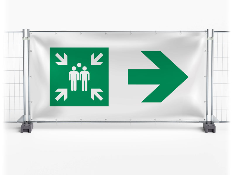 Sammelstelle / Meeting Point rechts - Festival-Banner / Veranstaltungsbanner / Bauzaunbanner - 340 x 173 cm