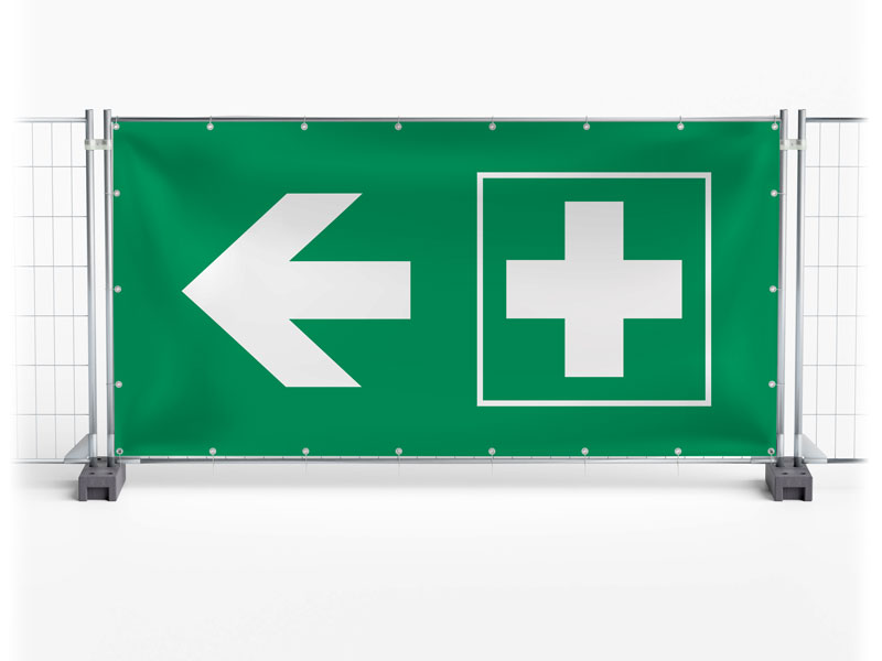 Erste Hilfe / First Aid links - Festival-Banner / Veranstaltungsbanner / Bauzaunbanner - 340 x 173 cm