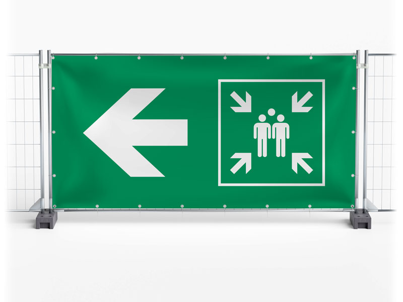 Sammelstelle / Meeting Point links - Festival-Banner / Veranstaltungsbanner / Bauzaunbanner - 340 x 173 cm