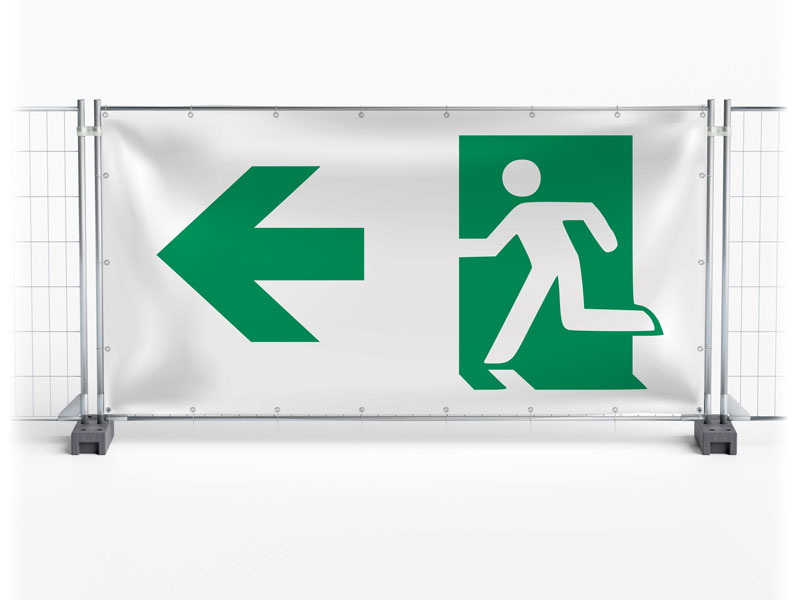 Notausgang links - Festival-Banner / Veranstaltungsbanner / Bauzaunbanner - 340 x 173
