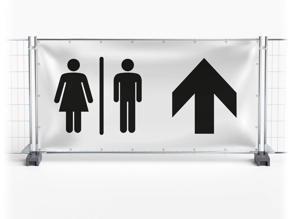 WC / Toilet geradeaus - Festival-Banner / Veranstaltungsbanner / Bauzaunbanner - 340 x 173 cm