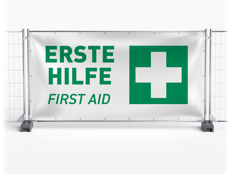 Erste Hilfe / First Aid - Festival-Banner / Veranstaltungsbanner / Bauzaunbanner - 340 x 173 cm