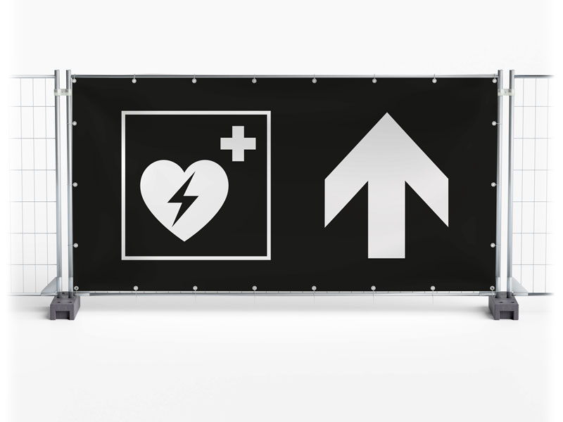Defibrillator AED geradeaus - Festival-Banner / Veranstaltungsbanner / Bauzaunbanner - 340 x 173 cm