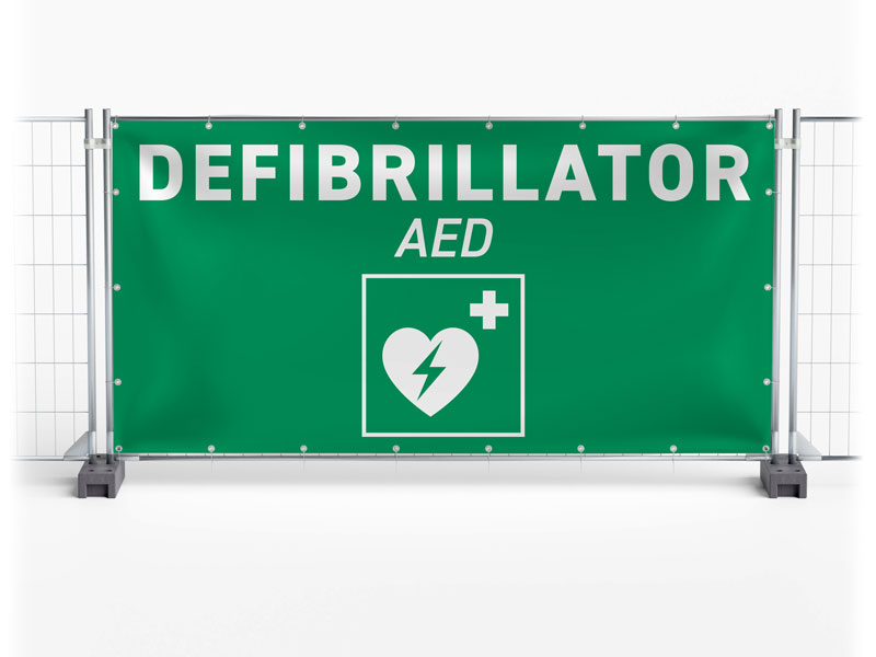 Defibrillator AED - Festival-Banner / Veranstaltungsbanner / Bauzaunbanner - 340 x 173 cm