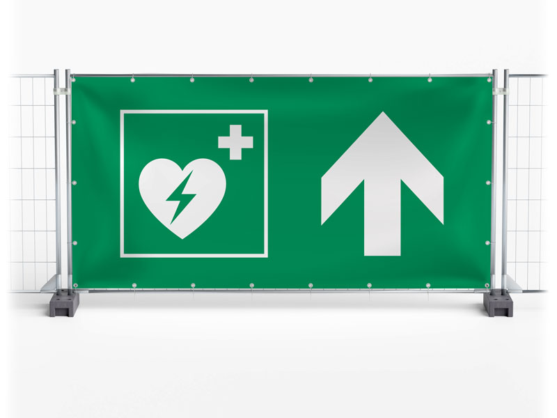 Defibrillator AED geradeaus - Festival-Banner / Veranstaltungsbanner / Bauzaunbanner - 340 x 173 cm