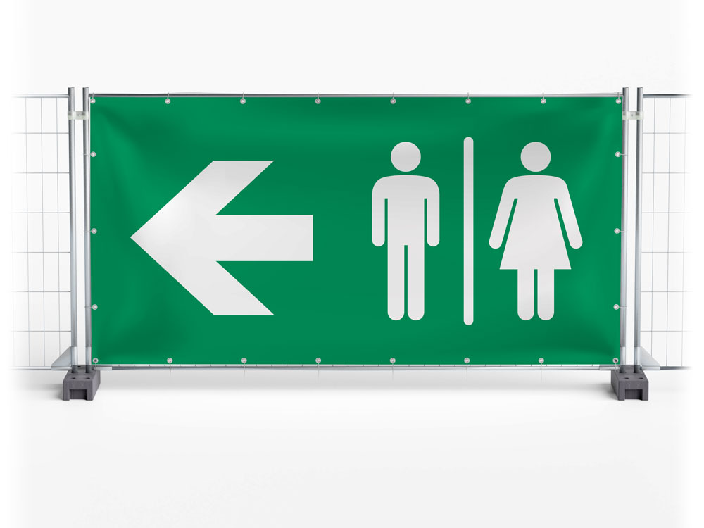 WC / Toilet links - Festival-Banner / Veranstaltungsbanner / Bauzaunbanner - 340 x 173 cm