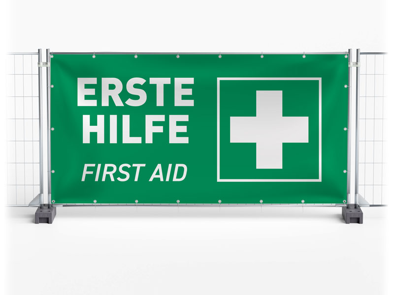 Erste Hilfe / First Aid - Festival-Banner / Veranstaltungsbanner / Bauzaunbanner - 340 x 173 cm