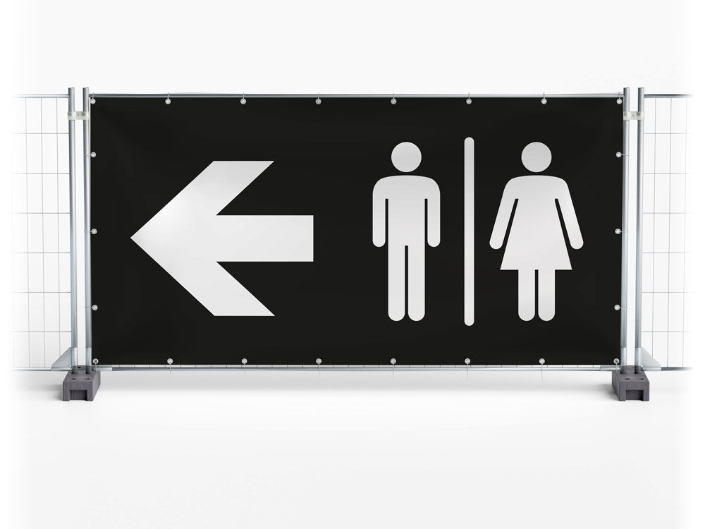 WC / Toilet links - Festival-Banner / Veranstaltungsbanner / Bauzaunbanner - 340 x 173 cm