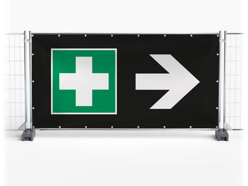 Erste Hilfe / First Aid rechts - Festival-Banner / Veranstaltungsbanner / Bauzaunbanner - 340 x 173 cm