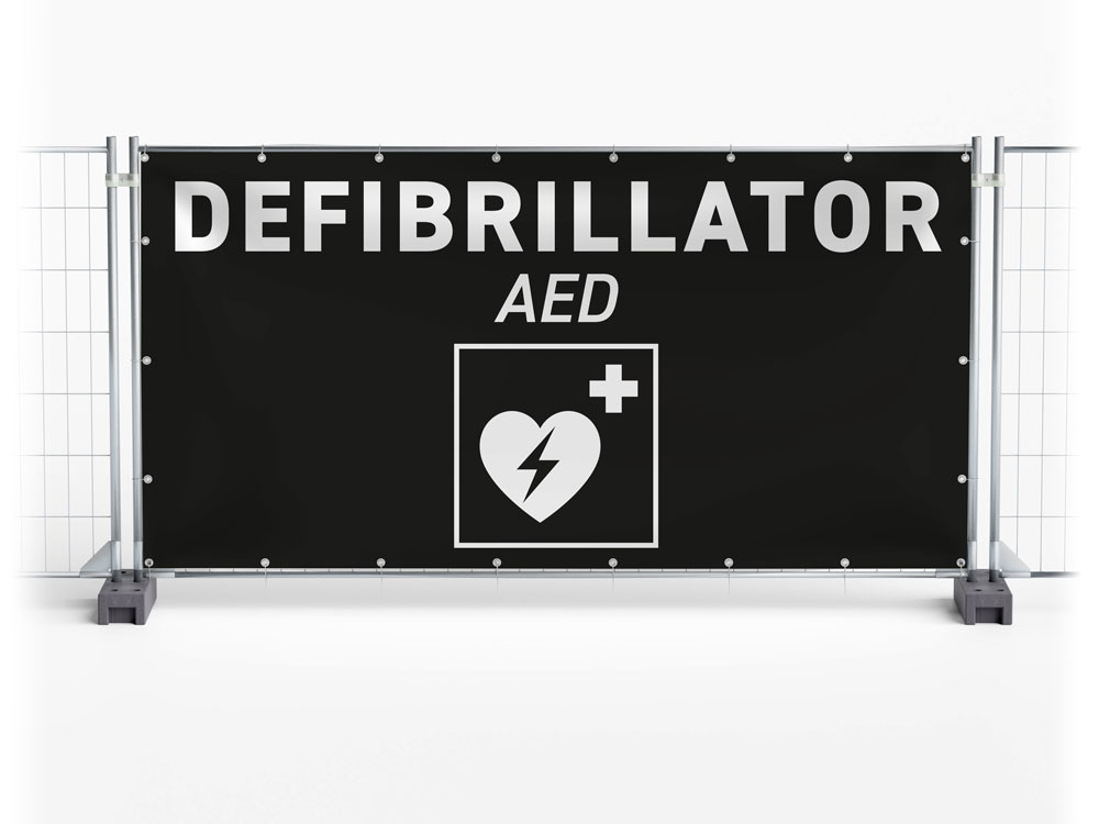 Defibrillator AED - Festival-Banner / Veranstaltungsbanner / Bauzaunbanner - 340 x 173 cm